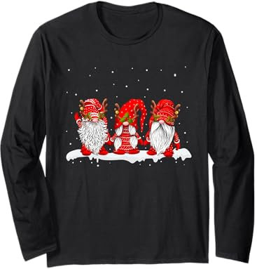 Three Nordic Gnomes Winter Christmas Swedish Elves Long Sleeve T-Shirt