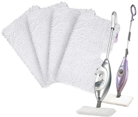 Magicmops 4 Pack Microfiber Steam Pocket Mop Pads Compatible for Shark Euro Pro Mop Head S3500 Series,S3501,S3601,S3550,S3901,S3801,SE450,S3801CO, S3601D,SE450,Machine Washable, Reusable -White