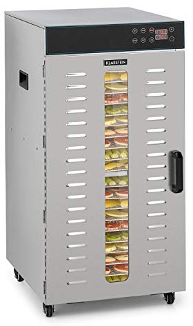 Klarstein Master Jerky 300 Pro Dörrautomat Profi/Gastro,Mit 20 Etagen,2000 W,Kapazität: 3,04 m²,Thermostat: 40-90 °C,25 kg Obst/Gemüse,Gehäuse aus rostfreiem Edelstahl,Edelstahl Gehäuse