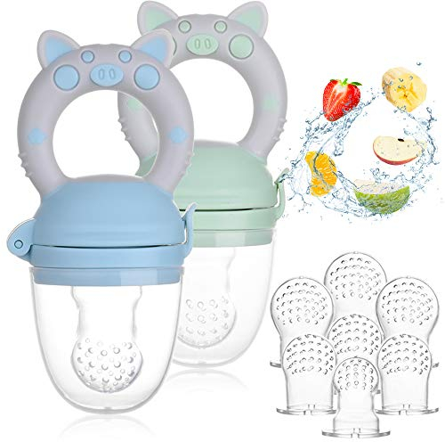 Faburo 2pcs Chupete Fruta Bebe + 9pcs Tetinas de Silicona(3 * 3), Alimentador Antiahogo Bebe, Innovador Chupete de Frutas | Mordedor Bebe Refrigerante Chupete Infantil como Juguetes Bebes, Regalo Bebe