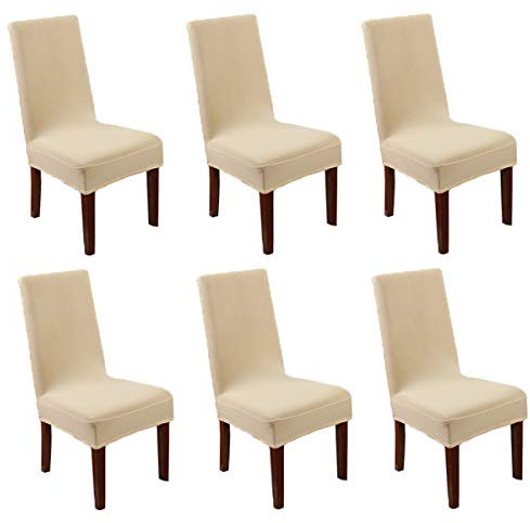 Skingwa Stuhlhussen grau für Esszimmerstühle, Stuhlhussen Stretch, 6er Set (Champagner)