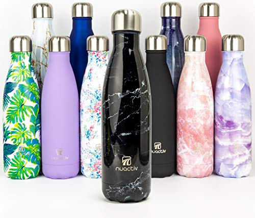 Nuactiv Stainless Steel Water Bottle, Vacuum Insulated Flask BPA Free, 12hrs Hot & 24hrs Cold Drinks, Thermal Metal Water Bottles, Leakproof 500ml Double Wall, Drinking for Kids, Gym, Sports, Travel
