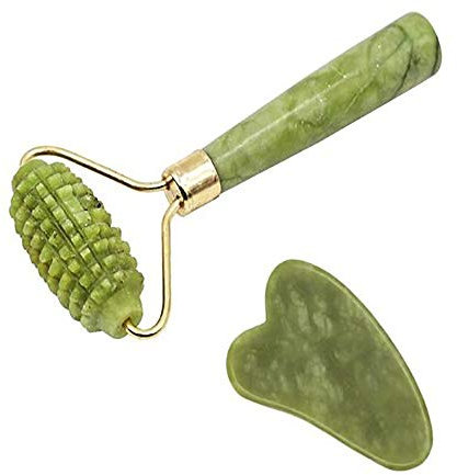 2 Stück Set Jade Roller und Gua Sha Massagewerkzeug Set Gesichtsmassagegerät Beauty Tools Perfekt für strahlende Haut