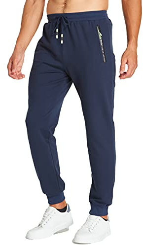 ZOXOZ Pantaloni Sportivi Uomo Cotone con Elastico in Vita con Tasche Zip