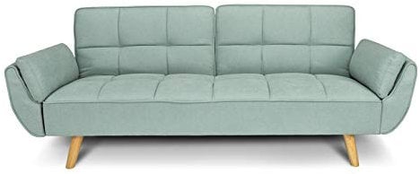 SAMIRA Divano Letto clic clac in Tessuto Verde Tiffany - Divano 3 posti mod. Ambra piede legno naturale
