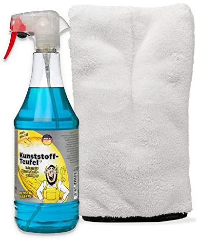 detailmate Innenraumreiniger Set: Tuga Chemie Kunststoff-Teufel 1L + Waschhandschuh 1000GSM - Auto Innenraum Reiniger - Reinigungsset - Kunststoff reinigen