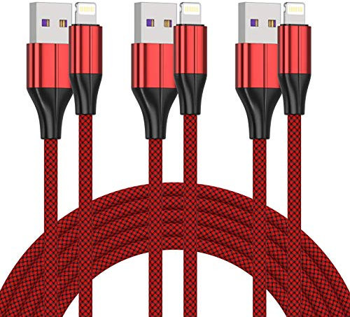 FEEL2NICE iPhone Charger Cable [MFi Certified] ，(3 Pack 3M) Nylon Braided Lightning Cable, iPhone Charging Cord USB Cable