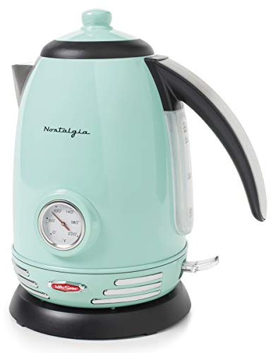 Nostalgia Retro Stainless Steel Electric Tea And Water Kettle, 1.7 Liters, Auto-Shut Off & Boil-Dry Protection, Water Level Indicator Window, Aqua