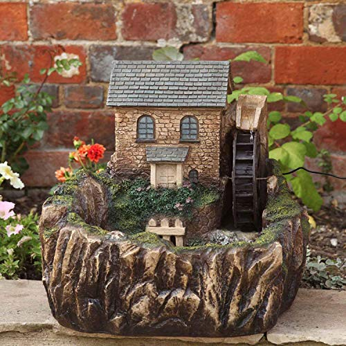 Garden Mile Solar Powered Water Mill Water Feature Fountain Decorative Ornament for the Garden Centrepiece Ornamental Decoration Pond Patio Lawn Outdoor