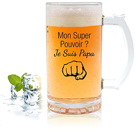 Funnli Idée Cadeau Fête des Pères pour Papa - Verre à Bière 474 ML - Mon Super Pouvoir ? Je Suis Papa
