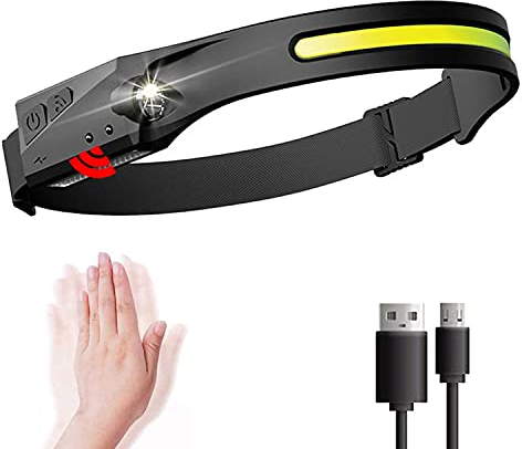 VISVIC Stirnlampe, USB wiederaufladbare Stirnlampe, 5 Modi, COB 2 LED Induktionsscheinwerfer, Wasserdichte Campinglichter für Erwachsene, Leichte Stirnlampe zum Laufen, Angeln usw.