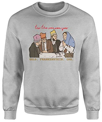 Willow Gifts Gold, Frankenstein and GRR Sweatshirt - Bottom TV Christmas Jumper Quote Merch Gift 80% Polyester 20% Cotton Ribbed Collar Cuff and Hem Comfort Assured (Heather Grey, Medium)