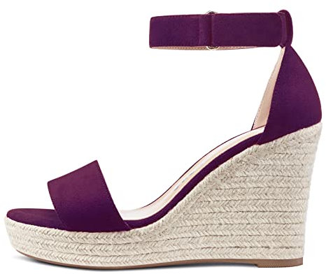 NobleOnly Donna Tacchi Alti Piattaforma Zeppa Sandali Caviglia-Strap Peep-Toe Sandal Plus Size Scarpe 10CM Heel Viola Scamosciata Scarpe EU42
