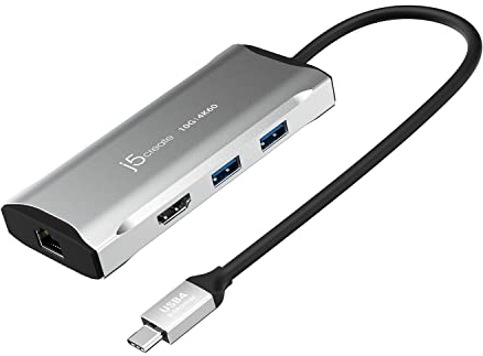 j5create USB C Hub - 4K 60Hz HDMI, 2 USB-A 10Gbps, USB-C 10Gbps with PD 100W, Ethernet, | Multiport Adapter for MacBook, ChromeBook, XPS, Surface Pro (JCD392)