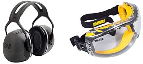3M PELTOR X5A Ear Defenders with Headband, Earmuffs for Reliable Hearing Protection Against High Noise Levels in Industrial Settings, 37 dB, Black & DEWALT GOGGLE Concealer Clear Goggle DPG82-11D