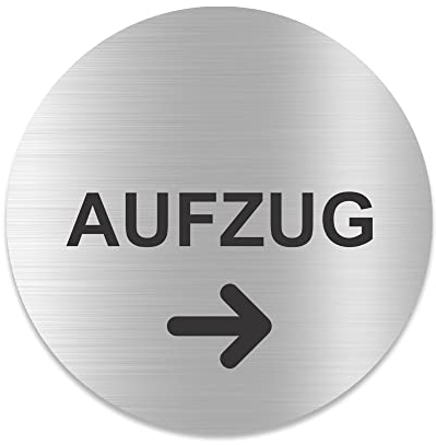 Blacked LaserTEC Leitsysteme - Acryl Schild - Rund 10 cm Durchmesser - Selbstklebend - Silber gebürstet - Metall-Optik - UV beständig - Für Innen und Außen (Aufzug, rechts)