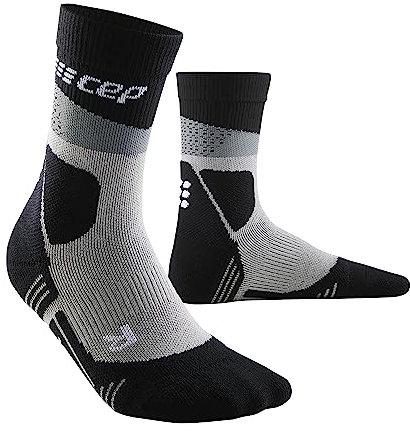 CEP HIKING MAX CUSHION – Mid-Cut Merino Socken für Herren für Trekking & Hiking – Wandersocken Merino für Herren mit Smart Dry & Silber-Ionen, starker Polsterung – Anti Blasen Socken – Grau/Schwarz XL