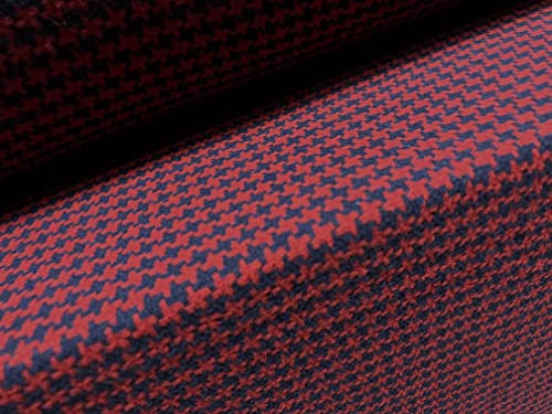 Woll-Bouclé-Mantel, Meterware, Dogtooth Jacquard, Marineblau / Weinrot