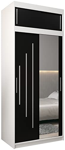 MEBLE KRYSPOL Kleiderschrank mit Spiegel York 2 - Garderobenschrank - Schrank Schlafzimmer - Mehrzweckschrank Zwei Schiebetüren - Regalen - Flur Möbel - Kleiderstange Schrank - Allzweckschrank