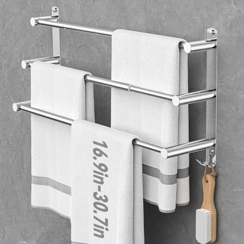 Handtuchhalter Ausziehbar 43-78CM ohne Bohren Edelstahl doppelt handtuchstange Bad Wand kleben badetuchhalter wandmontage (Silber 3-Bar)