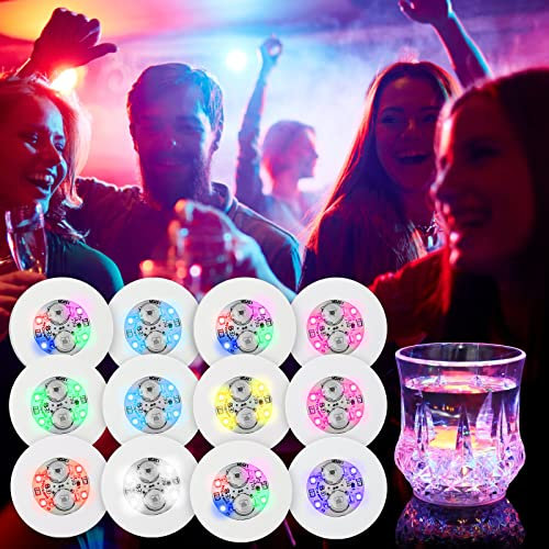 LED Bottle Coaster,12Pack Light Up Coasters, RGB Colorful LED Bottle Lights,Bottle Glorifier,LED Sticker Coaster Discs Light Up for Drinks,Flash Light Up Cup Coaster for Bar Decor
