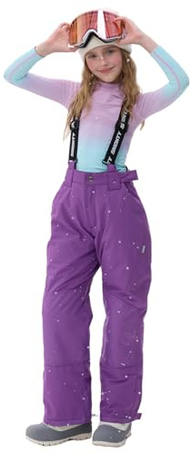 SMONTY Girls Ski Pants Winter Waterproof Warm Wind Snowboard Pants, berry, 10-12