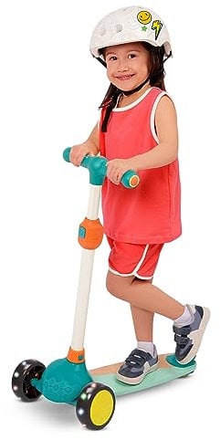 B. toys – Wood Kids Scooter – Adjustable Height & Light-Up Wheels – 3-Wheel Scooter – Solid Wooden Deck – 3 Years + – Scooter Fun