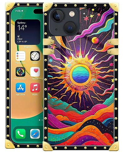 DAIZAG Compatible with iPhone 15 Pro Case,Sun God for Grils Women,Square Retro Metal Corner Decoration Soft TPU Shockproof Anti-Scratch Cover for iPhone 15 Pro 6.1-inch