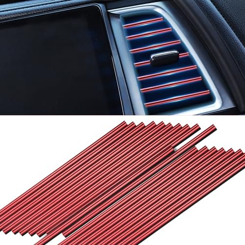 Huiguli Auto Zubehör Innerraum, 30 Stück Auto Lüftungsschlitz Dekoration, PVC Auto Luftauslass Dekoration Streifen, 20 cm Auto Deko Zierstreifen (Rot)