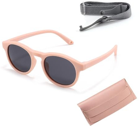 DHWEKU Gafas de Sol para Bebés de 12 a 24 Meses, Polarizadas, con Filtro UV 400, 100% Protección Rayos UVA y UVB, con Funda Incluida, Muy Flexibles y Ligeras,rosa