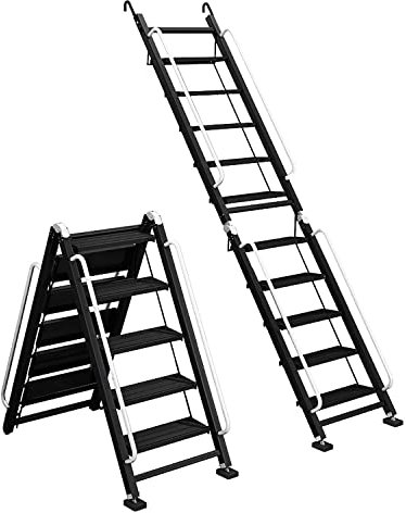 WTTTTW Wall Mounted Folding Stairs w/Armrests, Large Attic Stairs Thickened Al-Mg Alloy Step Ladder Super Load-Bearing Extension Ladders for Outdoor/Indoor,9 Step Ladders