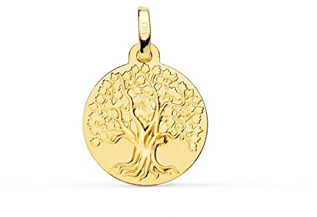 Medalla colgante oro 18k árbol de la vida 16 mm. matizada - Personalizable - GRABACIÓN INCLUIDA EN EL PRECIO