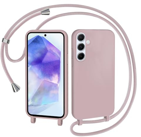 AOMYKE Cover per Samsung Galaxy A55 5G con Cordino, Custodia con Laccio Collana Tracolla Collo Liquido Silicone Antiurto TPU Antiurto AntiGraffio Case - Rosa