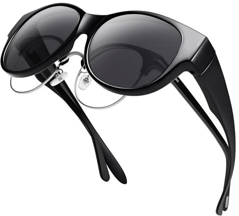 URUMQI Fit Over Glasses Polarised Sunglasses Womens Men, Trendy Round Cat Eye Sunglasses Over Glasses, UV400 Protection TAC Lens Sun Glasses Suitable for Daily Wear/Fishing/Golf