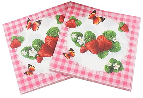 MAGICLULU 20 Servietten Rosa Dekorationen Rose Party Liefert Serviette Hochzeitsdekoration Farbiges Seidenpapier Erdbeerdekor Papierhandtuch Erdbeere Taschentuch