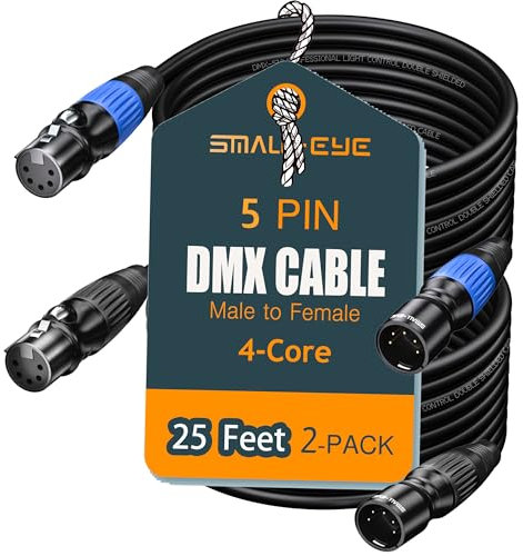 SMALL-EYE 5 Pin DMX Cables 25ft - Premium DMX Lighting Cable for DMX 512 Controller Multi-Color Coded, 2 Pack