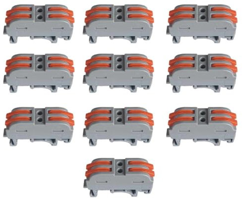 A2ZWORLD 10 pcs Connettori Veloce da Guida DIN, Morsettiera Leva Cavo Connettore Bilaterale (2 Porte)