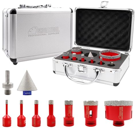 SHDIATOOL Forets diamantés M14 filetés 6/8/10/12/20/35/68 mm, 45 mm Fraises à chanfreiner diamantées/HEX Brasage sous vide pour carreaux de porcelaine, céramique, granit et marbre