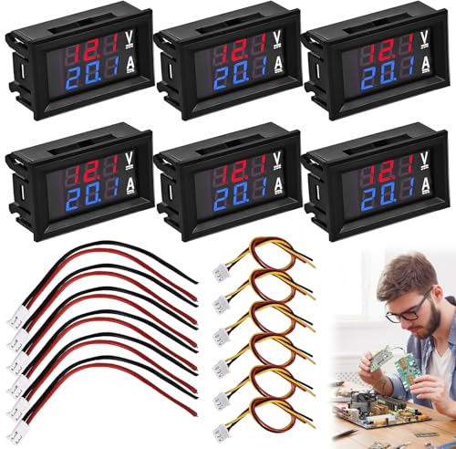 6 pezzi 0,28 LED voltmetro digitale Amperometro: DC 0 – 100 V 10 A Volt Ampere metro, multimetro rosso e blu rivelatore LED doppio indicatore di colore, tensione ampera, modulo misuratore di corrente
