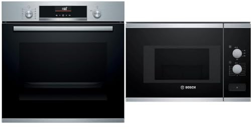 Bosch - Horno Multifunción, 60 cm, Serie 6, Recetas Automáticas, Asistente de Limpieza con Agua, Negro, HBA5360S0 & Microondas Integrable, Serie 4, 20 litros, 800 W, Negro, BFL520MS0.