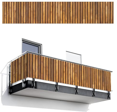 MuchoWow© Sichtschutz/Balkon Einseitig Groß PVC Terrassen Garten ohne | 95x500 cm - bohren Wetterfest Gartenzaun Terrasse Balkonschutz Garten Deco Balkonomrandung Latte - Wand - Latte - Holz