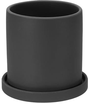 PATIKIL 5 Inch Ceramic Plant Pots, Modern Flower Planters with Drainage Holes and Tray for Decorate Home Indoor Plants Succulent Herb, Black