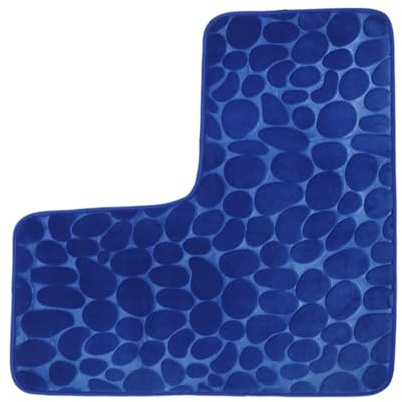 HWJFDC Tapis de bain pour salle de bain en forme de L en galets, absorbant l'eau, à faible profil, doux et antidérapant (Dark Blue)