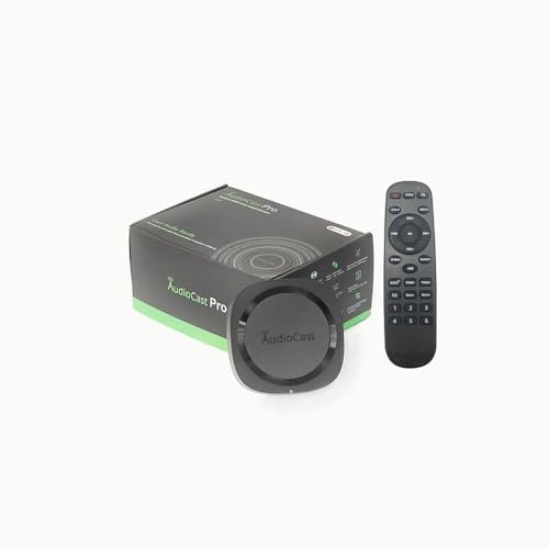 Audiocast Wireless WiFi Audio Receiver Multiroom Adaptor for Speaker Systems Convert Wired Speakers into Wireless Airplay WiFi Ethernet Bluetooth and Remote Control Compatibility