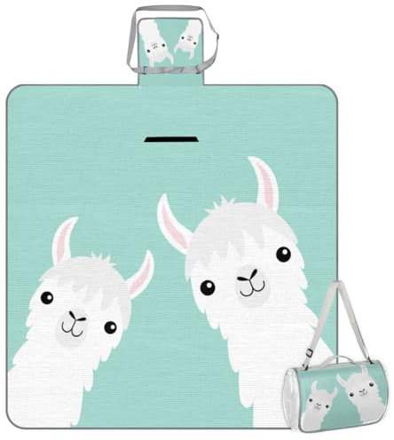 WowPrint Lama Picknickdecken, 150 x 145 cm, lustige Lama, faltbar, Outdoor-Stranddecke, wasserdichte Matte für Familie, Strand, Camping, Wandern, Picknick