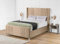 Living Comfort Bedz - Elisa Wingback Bed - Vertical Lined Headboard Bed - Plush Velvet Upholstery - Gas Lift Storage Base (Beige, Small Double)