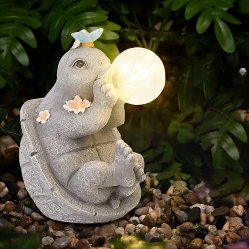 HIAME Garten Deko Schmetterlinge Deko Solarlampen für Außen Balkon Gartendekoration Innenhof Layout niedlichen Katze Top Schmetterling Ornamente Harz Solarleuchten im Freien kreative Tiere (F)