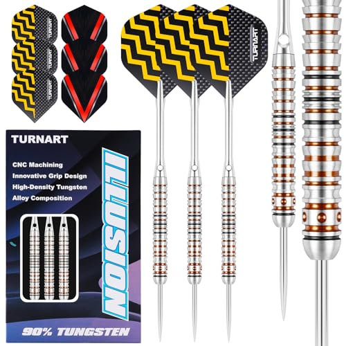 Dartpfeile Metallspitze 90% Tungsten 3 Stück 22,24,26 Gramm Professionelles Wolfram-Steeltip-Dart-Set Dart professionelle Stahlpfeile mit Metallspitzen mit Flights, Schäften (Orangefarben, 24G)