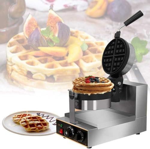 Waflera giratoria redonda, waflera comercial y máquina de pastel de huevo con bandeja de goteo para restaurante o panadería, platos antiadherentes, fácil de limpiar