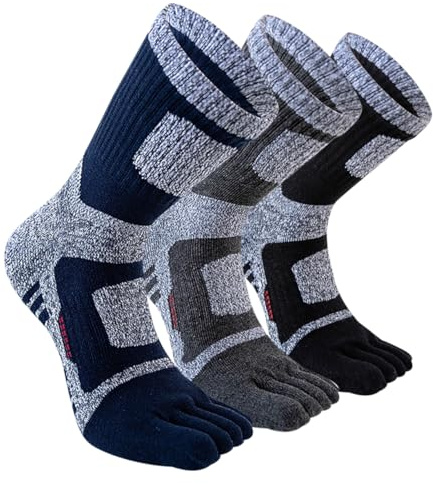 ACMEDE 3 paires Chaussettes d'orteil hommes Chaussettes de sport thermiques d'hiver avec orteils Chaussettes de sneakers Socquettes Coton Respirantes Pour Running Randonnée Cyclisme Travail 38-44